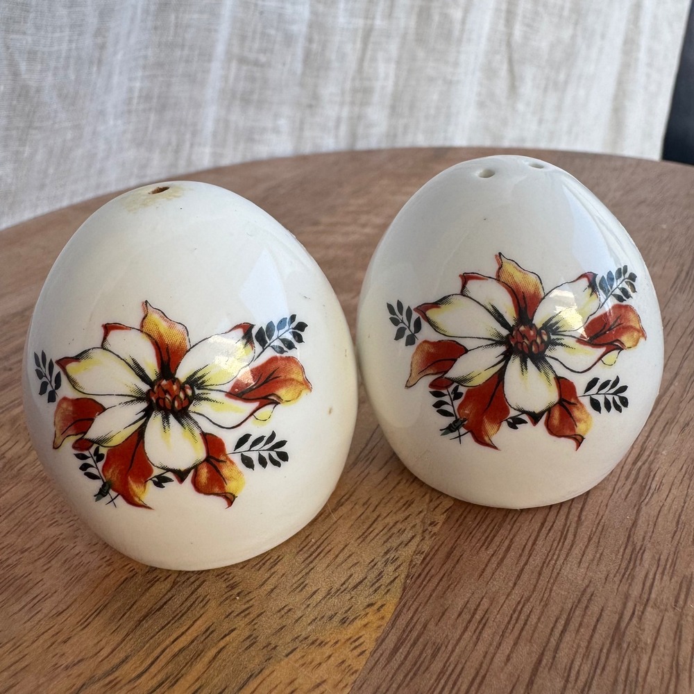Vintage Sandford Salt and Pepper Shakers Floral Bone China Egg Shaped England‎